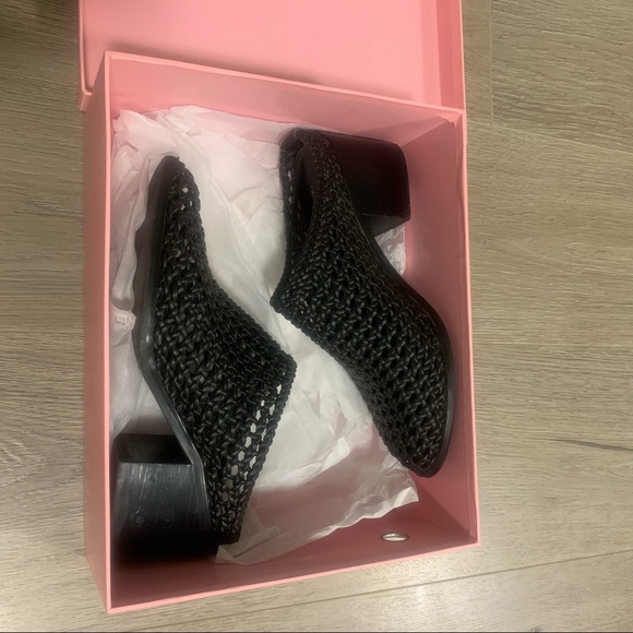 Intentionally Blank Black Leather Woven Heeled Mules - Picture 2 of 8